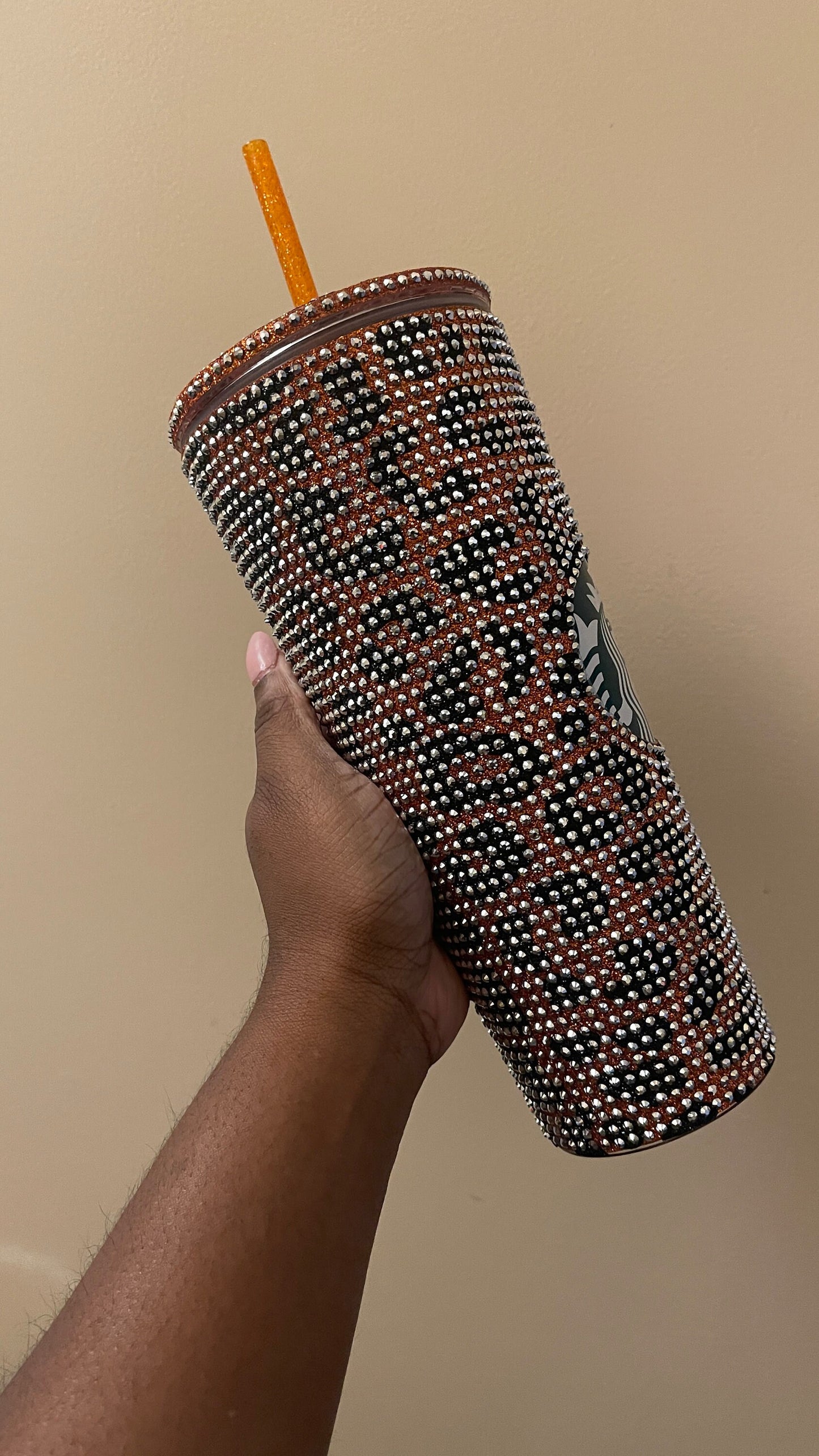 Copper & Black Glitter HTV with Silver Rhinestones Cheetah Leopard Print Vinyl Full Bling Venti Acrylic Tumbler