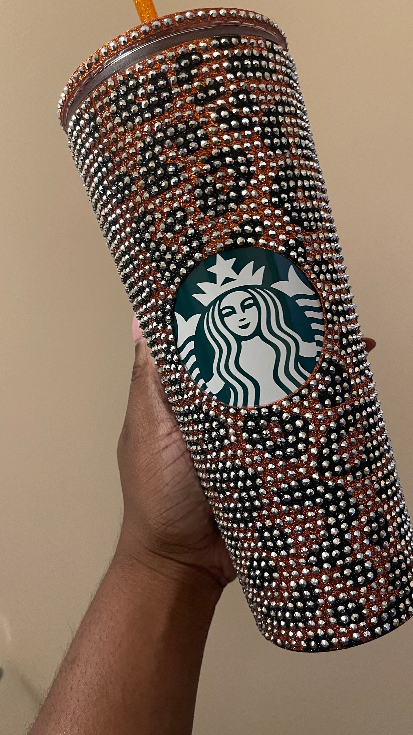Copper & Black Glitter HTV with Silver Rhinestones Cheetah Leopard Print Vinyl Full Bling Venti Acrylic Tumbler