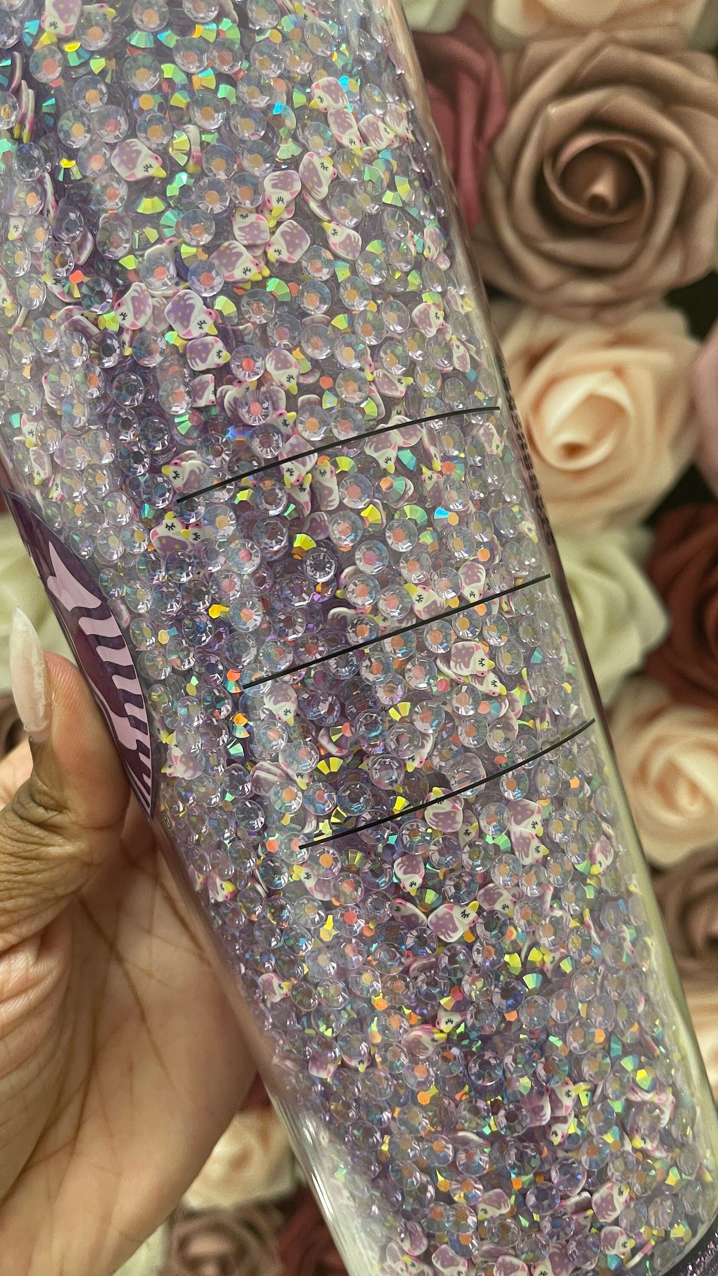 Starbucks Light Purple AB Rhinestones with Unicorn Polymer Clay,Rhinestone Filled Tumbler,Rhinestone Lid