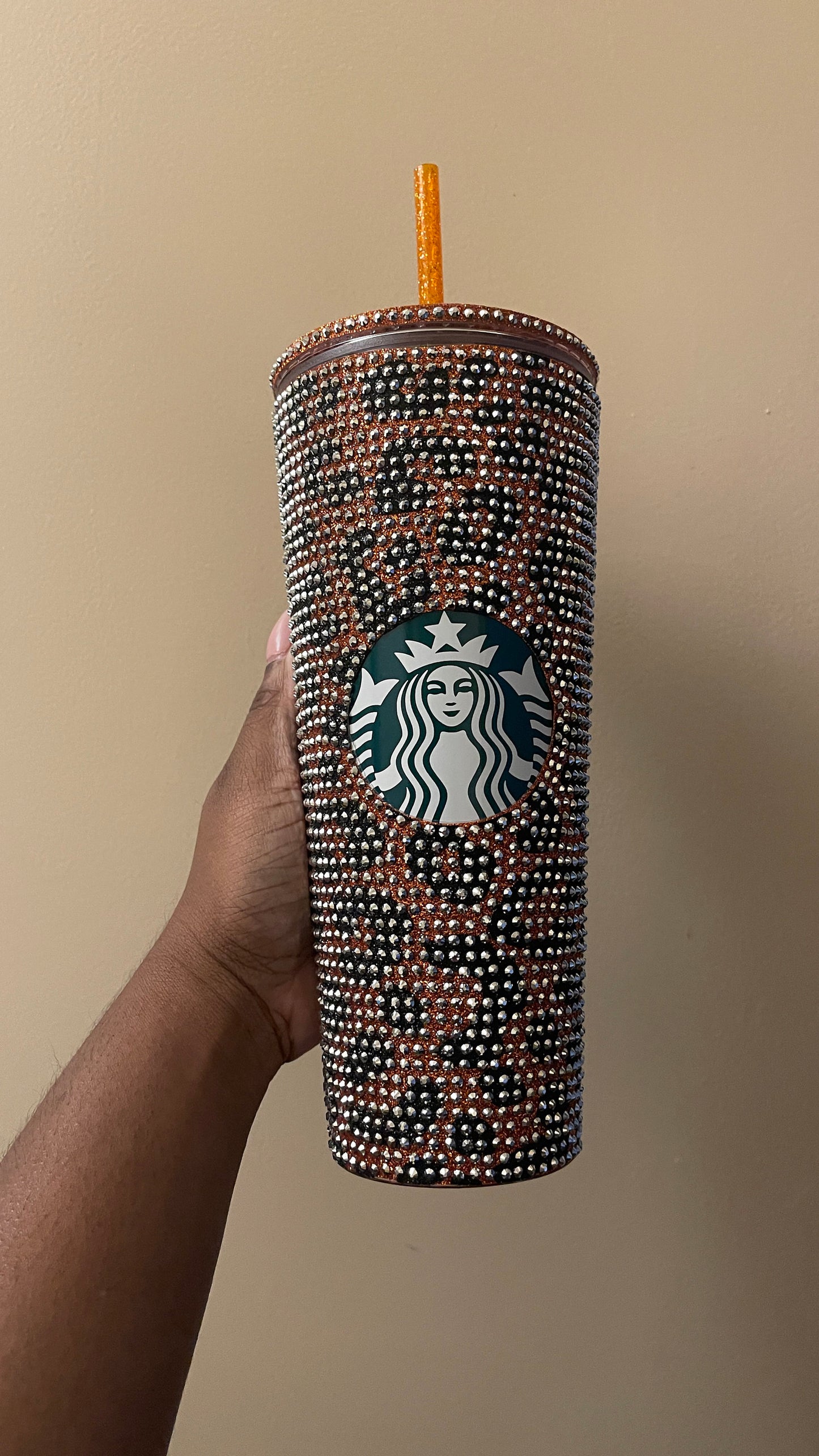 Copper & Black Glitter HTV with Silver Rhinestones Cheetah Leopard Print Vinyl Full Bling Venti Acrylic Tumbler