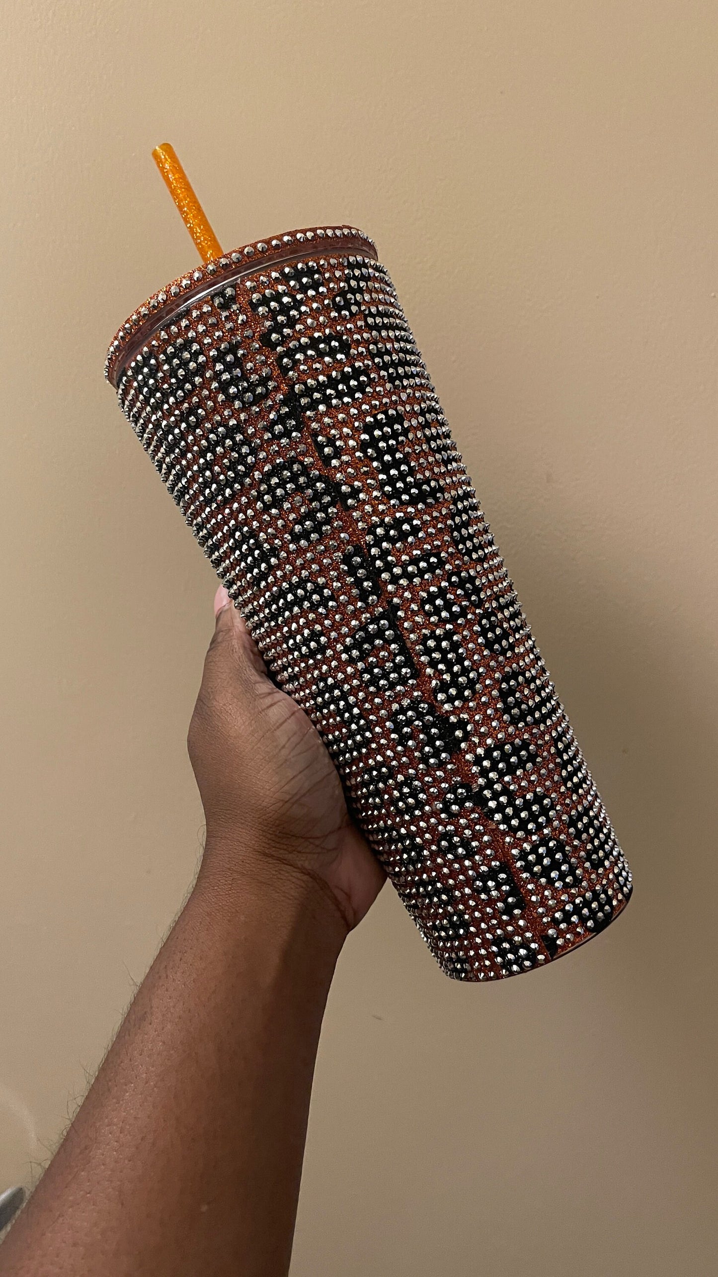 Copper & Black Glitter HTV with Silver Rhinestones Cheetah Leopard Print Vinyl Full Bling Venti Acrylic Tumbler