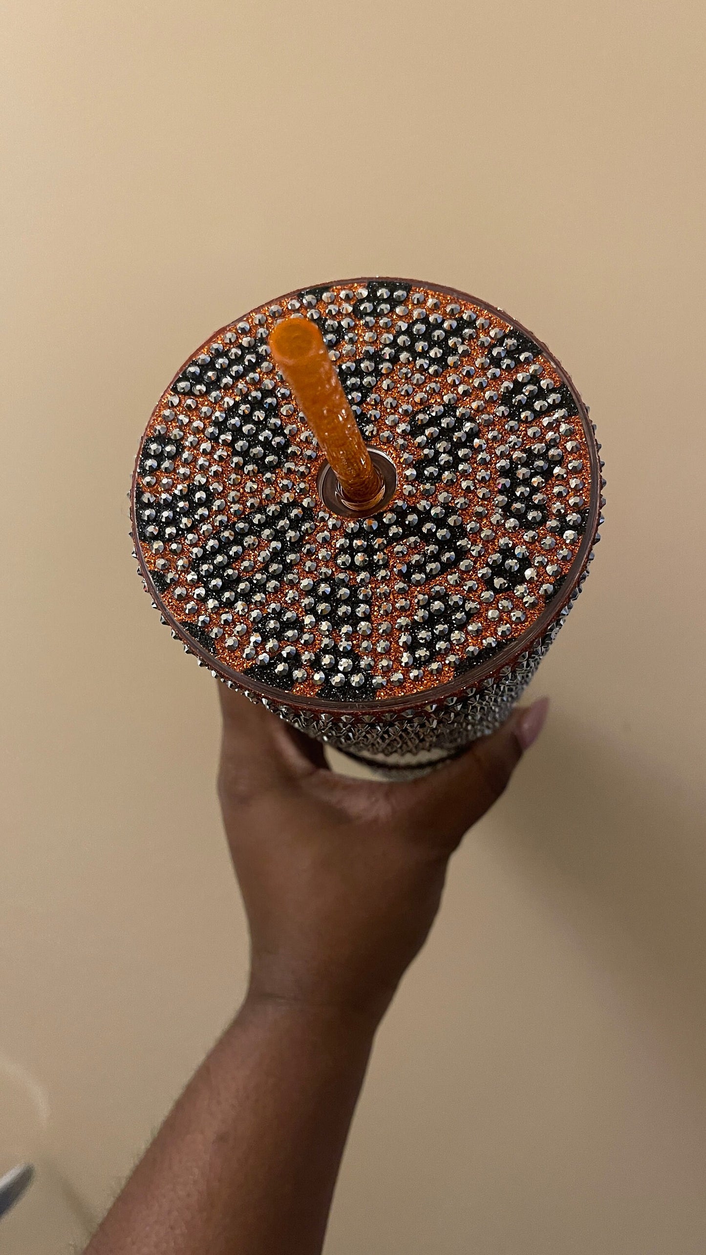 Copper & Black Glitter HTV with Silver Rhinestones Cheetah Leopard Print Vinyl Full Bling Venti Acrylic Tumbler