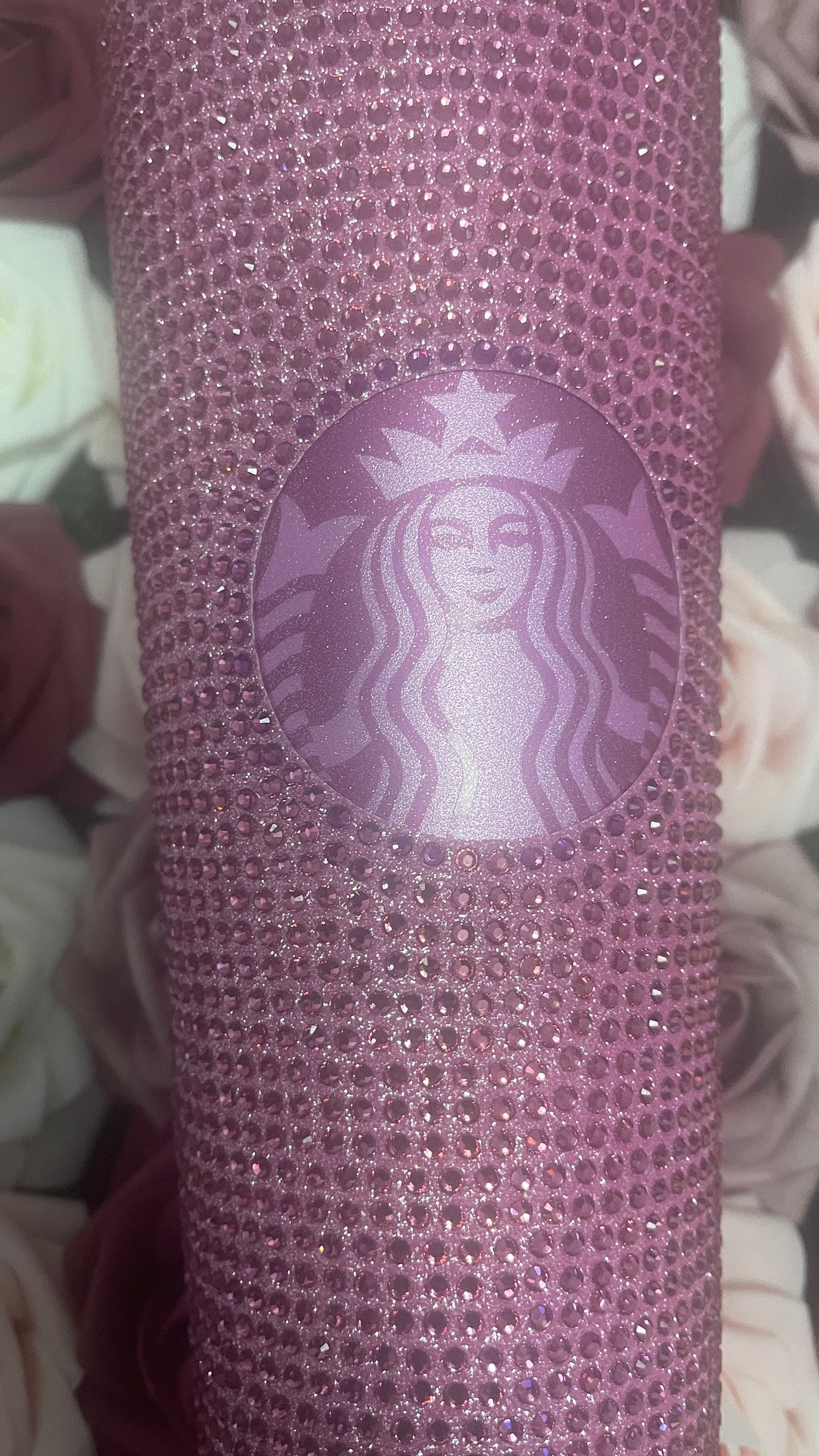 Flamingo Pink Vinyl With Rose Pink Full Glitter Rhinestone Bling Venti Acrylic Starbucks Tumbler 24oz