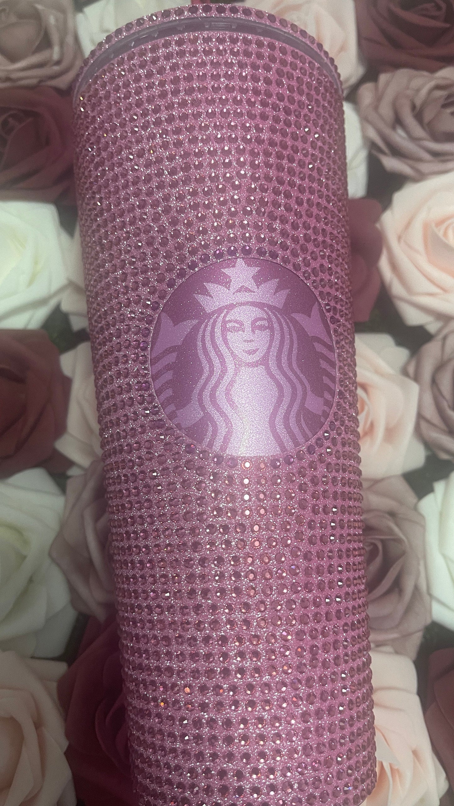 Flamingo Pink Vinyl With Rose Pink Full Glitter Rhinestone Bling Venti Acrylic Starbucks Tumbler 24oz