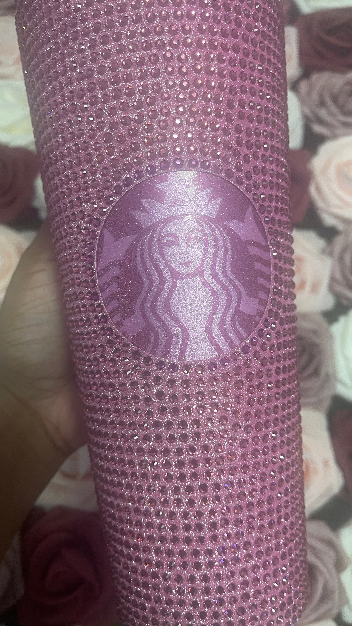 Flamingo Pink Vinyl With Rose Pink Full Glitter Rhinestone Bling Venti Acrylic Starbucks Tumbler 24oz