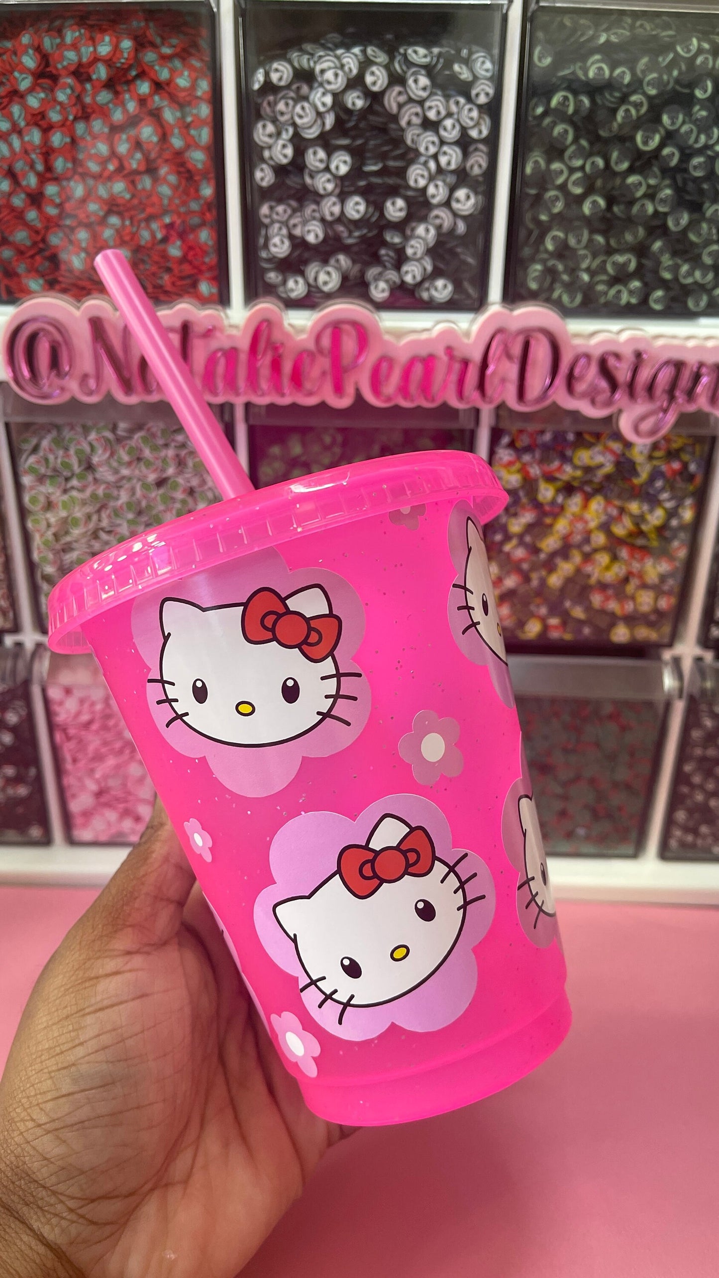Kitty Cat Pink Glitter Cold Cup Tumbler, Mini Kids Cup, Mommy & Mini Cup, Grande Cold Cup
