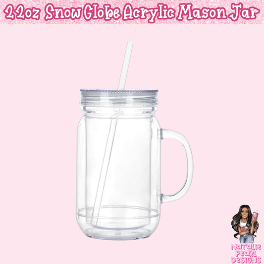 22oz Mason Jar Acrylic Snow Globe Tumbler