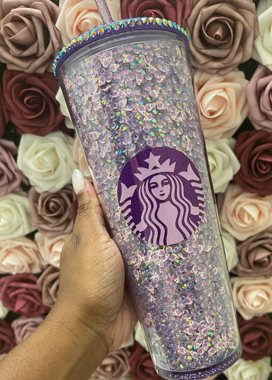 Starbucks Light Purple AB Rhinestones with Unicorn Polymer Clay Rhinestone Filled Tumbler