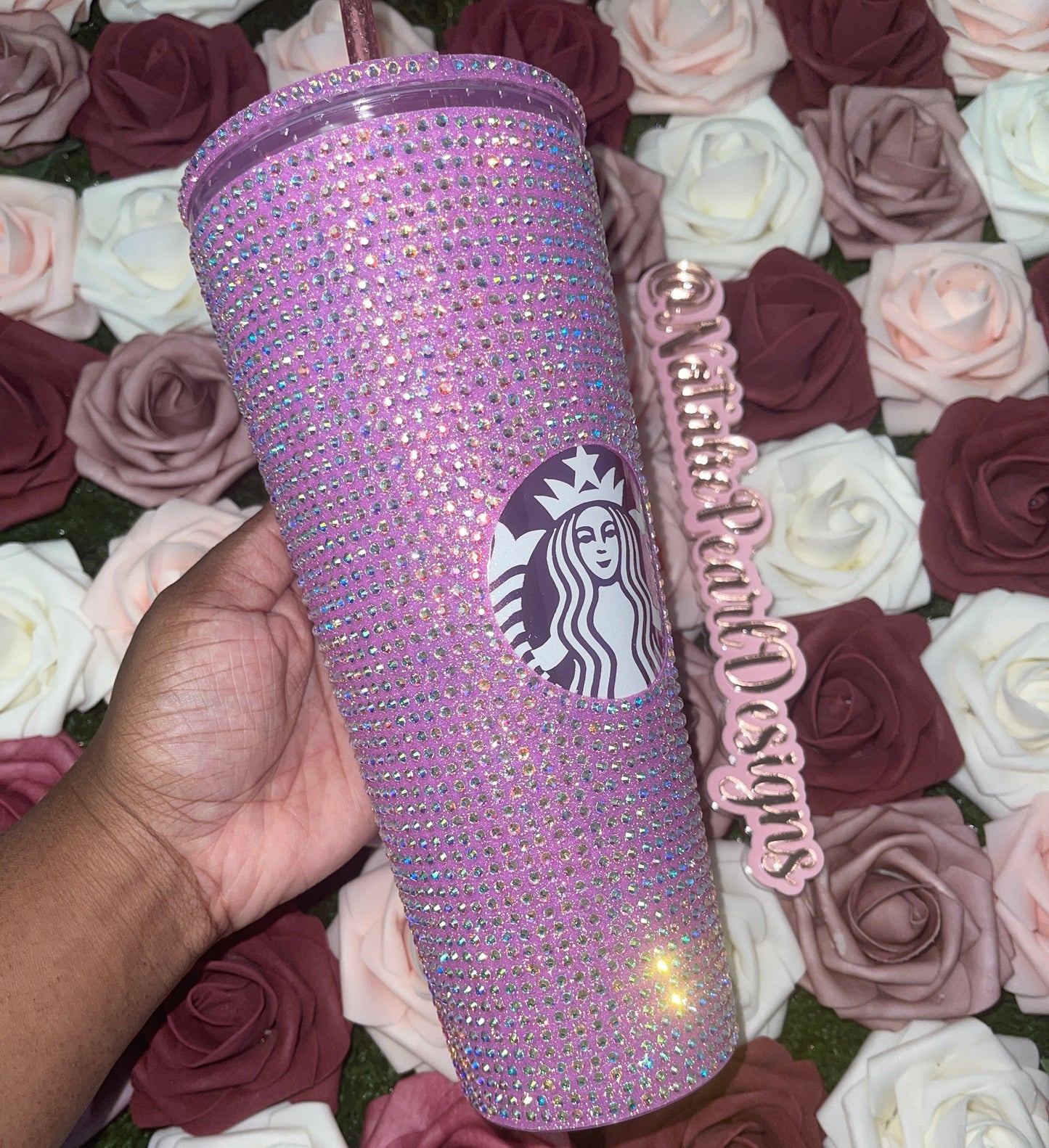 Translucent Pink With Crystal AB Rhinestone Tumbler, Full Bling Venti Acrylic, Starbucks Tumbler, Bling Crystal Tumbler,Pink Tumbler