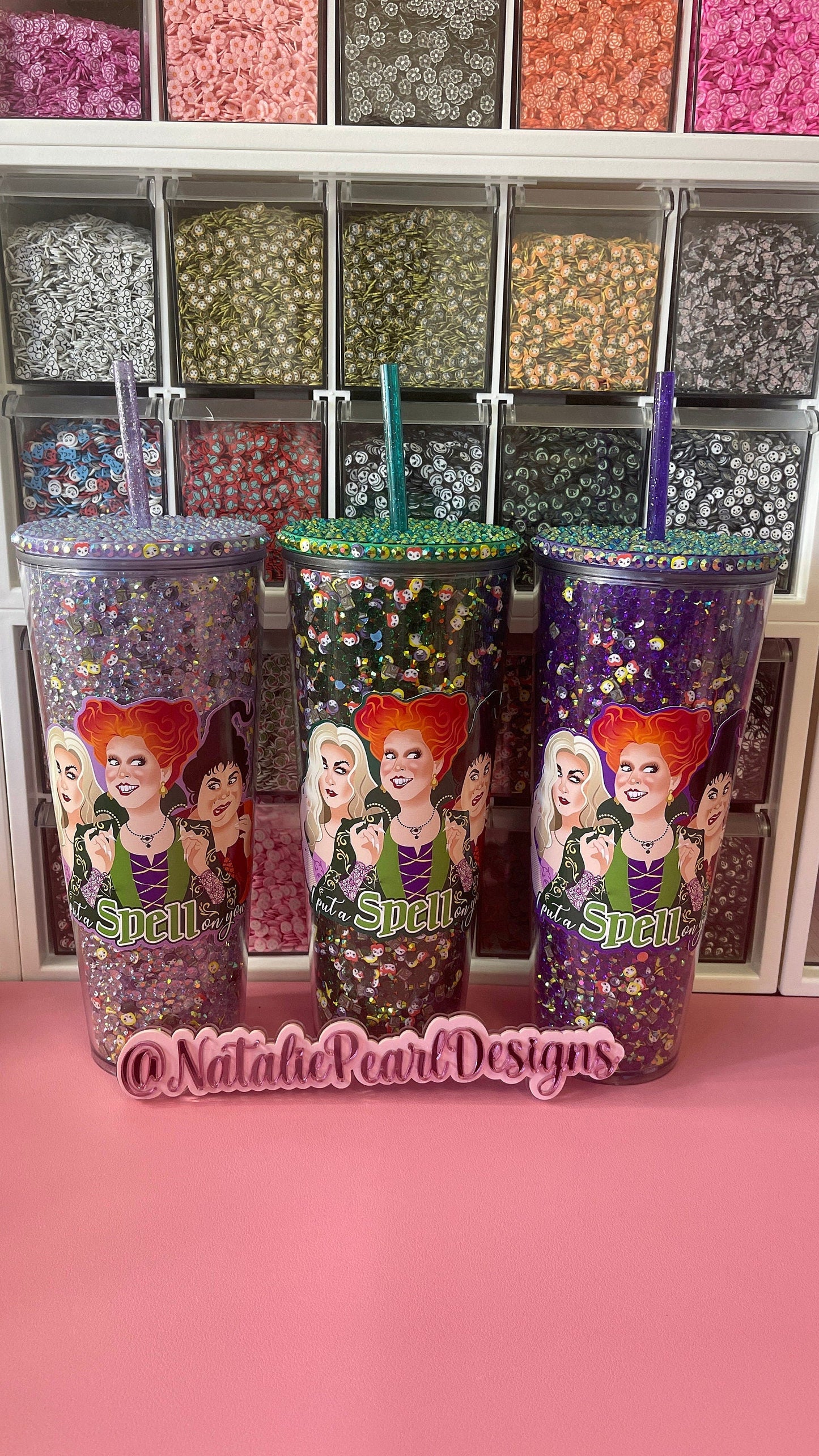 Witchy Sisters Rhinestone Filled Tumbler,Witch Tumblers, Reverse Rhinestones,Catfish Tumbler,Spooky Cup,Halloween Tumbler, Spooky Season Cup