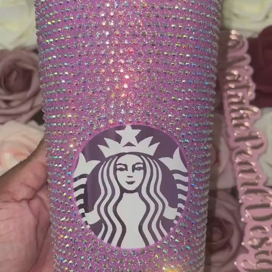 Translucent Pink With Crystal AB Rhinestone Tumbler, Full Bling Venti Acrylic, Starbucks Tumbler, Bling Crystal Tumbler,Pink Tumbler