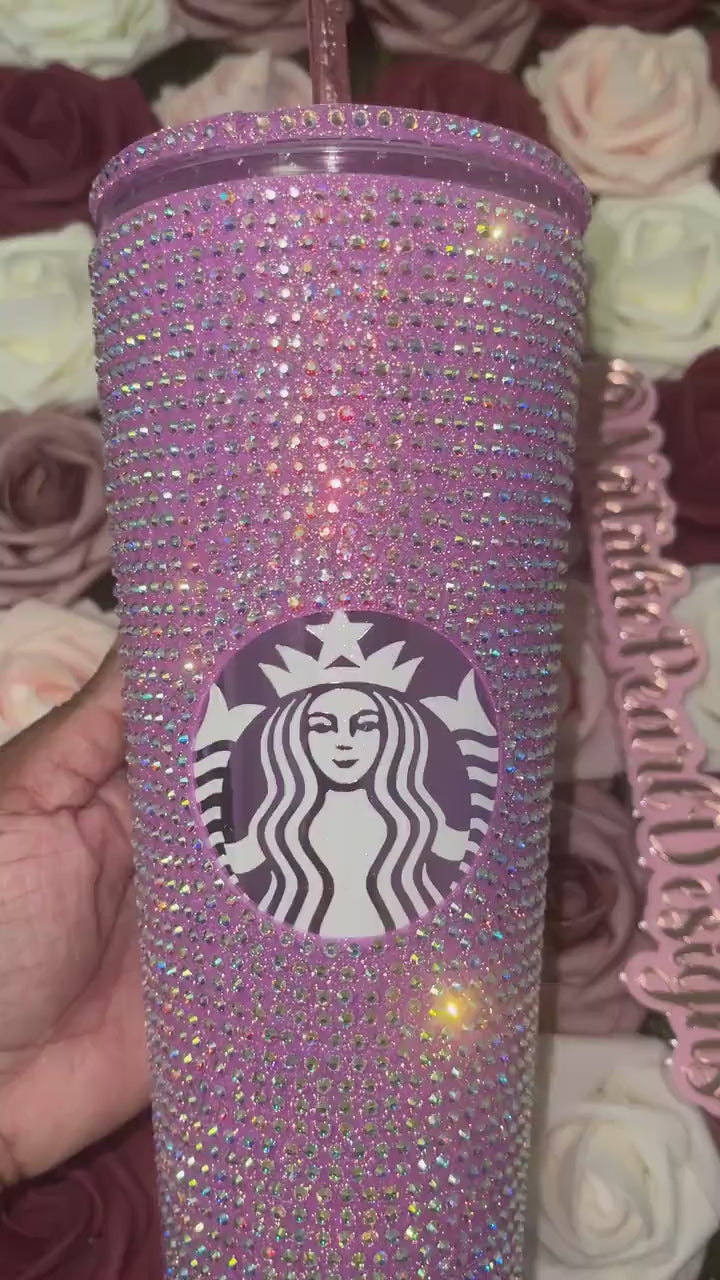Translucent Pink With Crystal AB Rhinestone Tumbler, Full Bling Venti Acrylic, Starbucks Tumbler, Bling Crystal Tumbler,Pink Tumbler