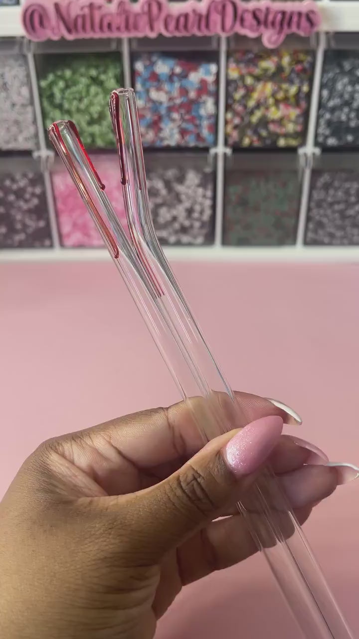 Red Blood Drip Glass Straw 8 inch, Reusable Straws, Add On, Replacement Straw Glass Straw, Halloween Straw