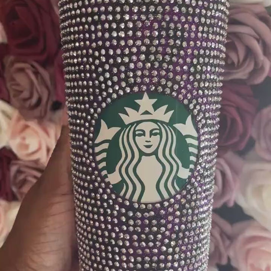 Purple & Black Glitter HTV with Silver Rhinestones Cheetah Leopard Print Vinyl Full Bling Venti Acrylic Starbucks Tumbler
