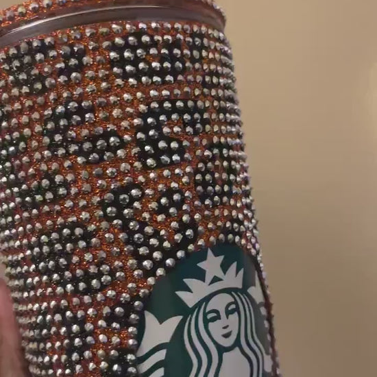 Copper & Black Glitter HTV with Silver Rhinestones Cheetah Leopard Print Vinyl Full Bling Venti Acrylic Tumbler