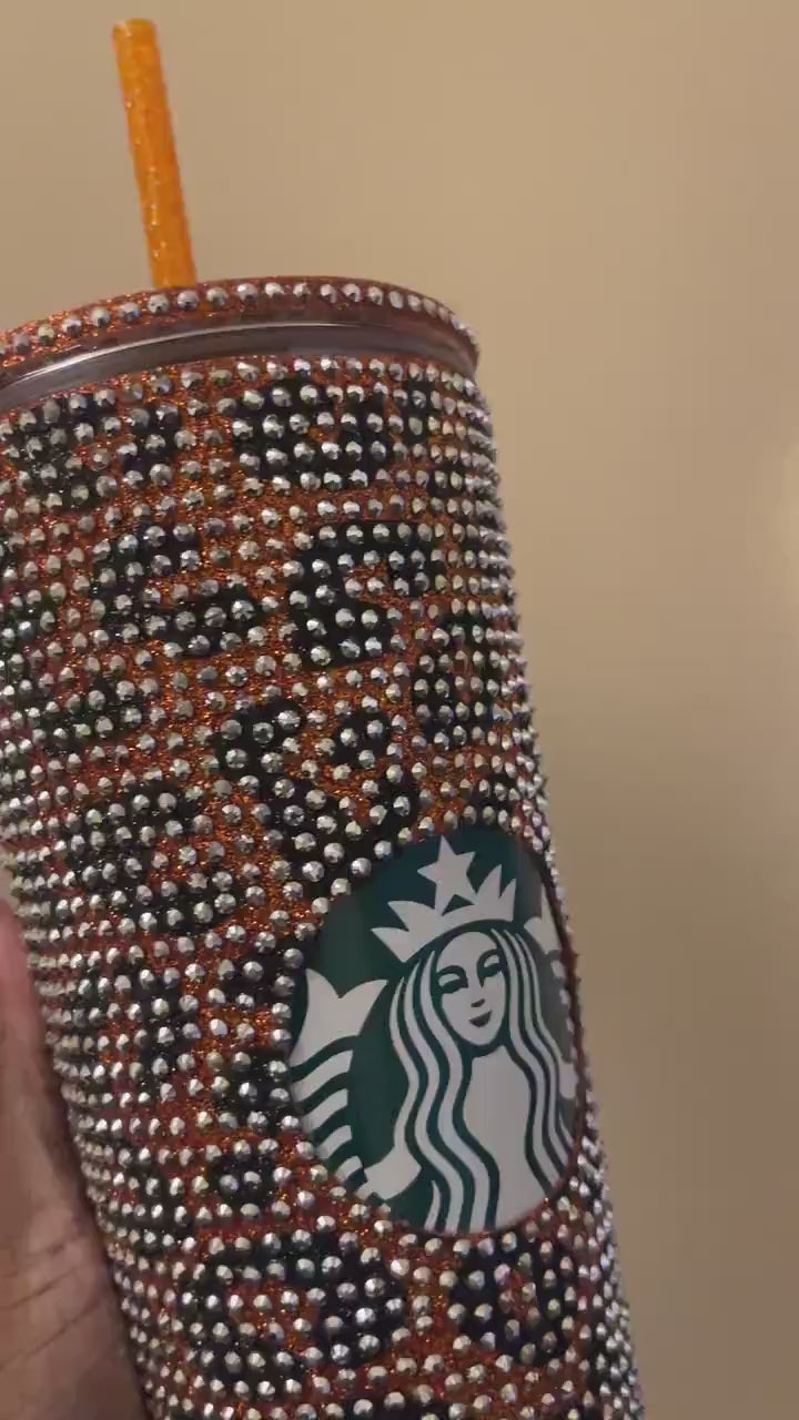 Copper & Black Glitter HTV with Silver Rhinestones Cheetah Leopard Print Vinyl Full Bling Venti Acrylic Tumbler