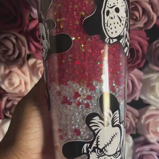 Halloween Scary Guys Blood Ombre Drip Rhinestone Filled Tumbler, Rhinestone Lid, Reverse Rhinestones 24 oz