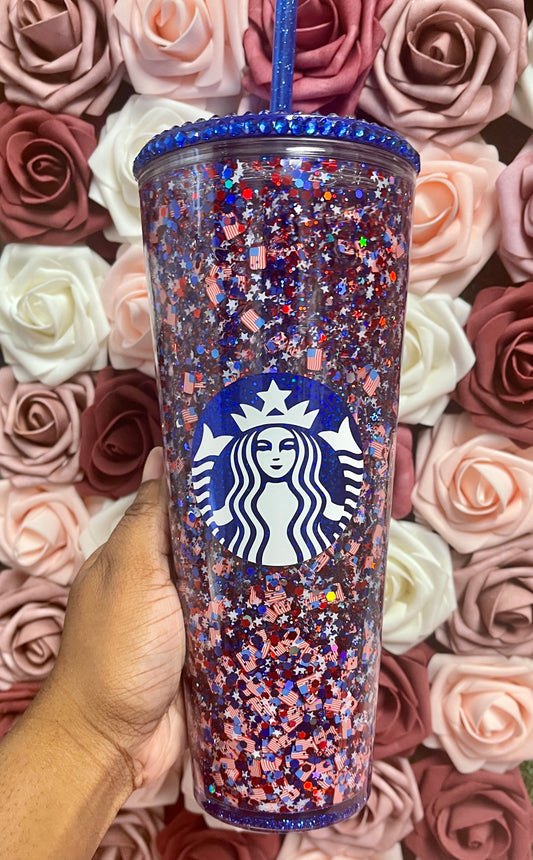 USA Flag Glitter Snow Globe Tumbler