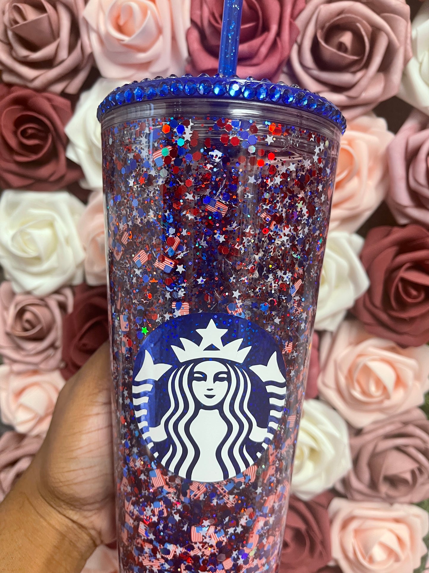USA Flag Glitter Snow Globe Tumbler