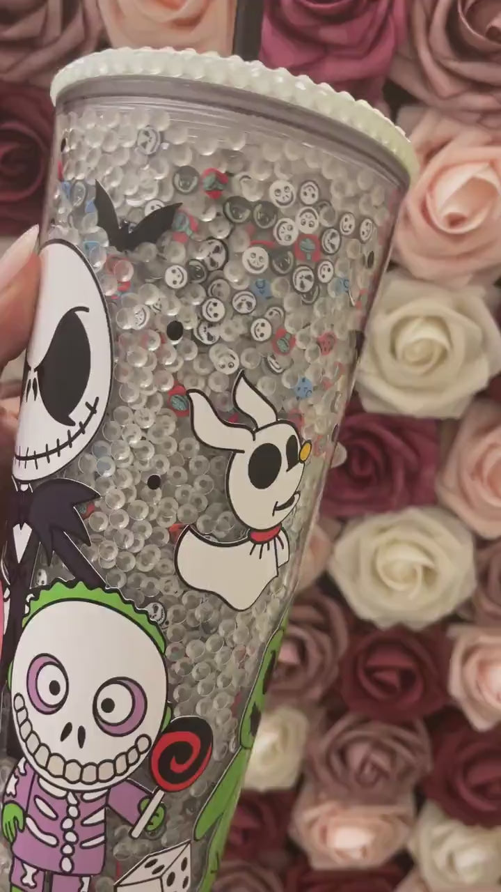 Halloween Nightmare Mix Glow in the Dark Rhinestone Filled Tumbler, Rhinestone Lid, Reverse Rhinestones 24 oz