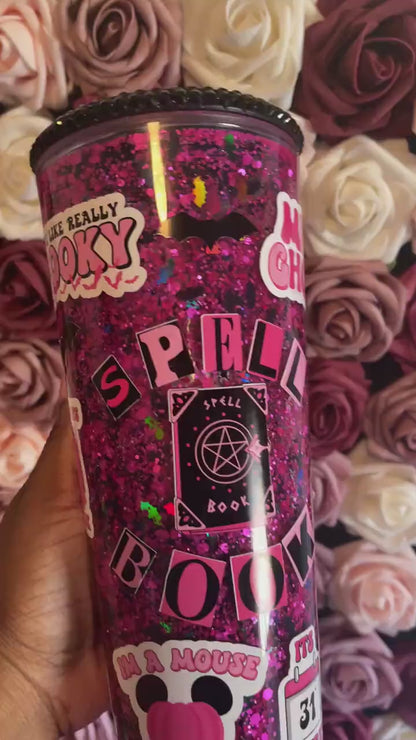 Spooky Spell Book Mean Girls Pink & Black Halloween Snow Globe Tumbler