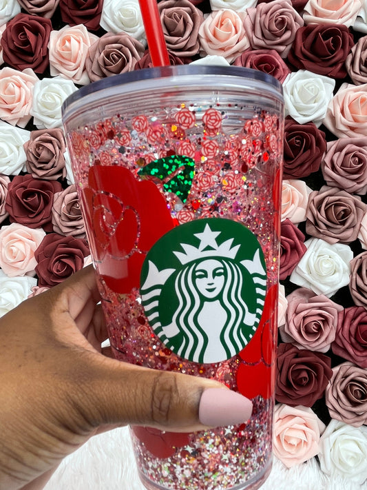 Red Rose Chunky Glitter Snow Globe Official Starbucks Tumbler|Pink Red|Floating Glitter