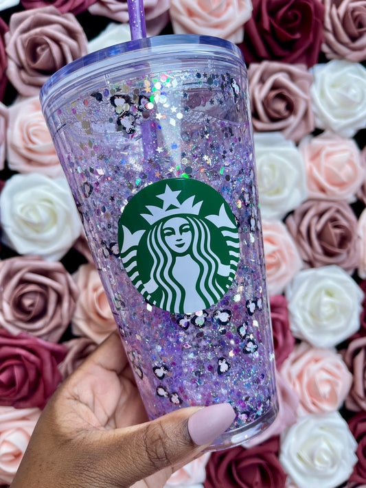 Penguin Purple & Silver Holographic Glitter Snow Globe Tumbler|Floating Glitter