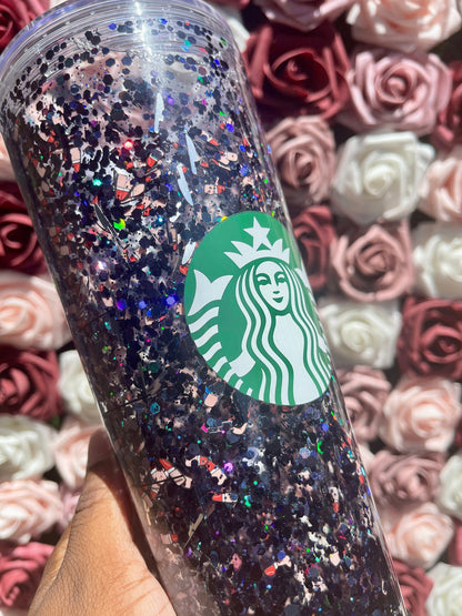 Makeup and Murder Snow Globe Tumbler|Floating Glitter|Lipstick & Knives|Black and Red