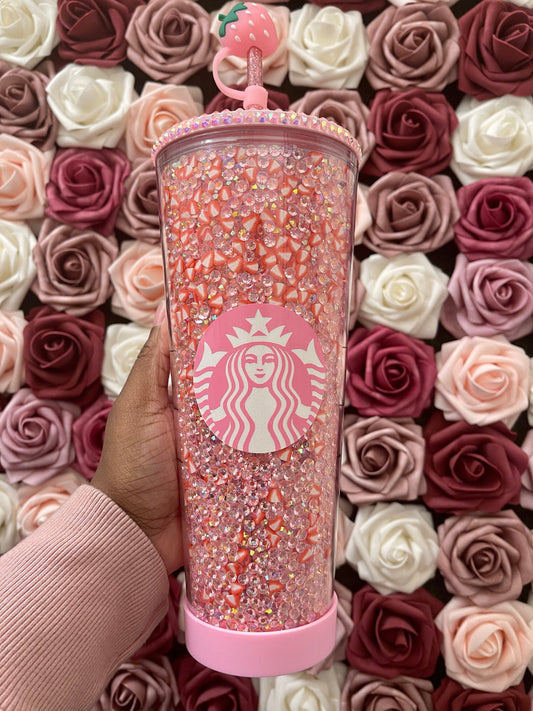 Starbucks Strawberry Pink Drink Rhinestone Filled Tumbler