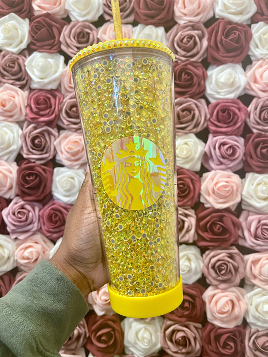 Starbucks Yellow Sunflower Rhinestone Filled Tumbler|Rhinestone Lid
