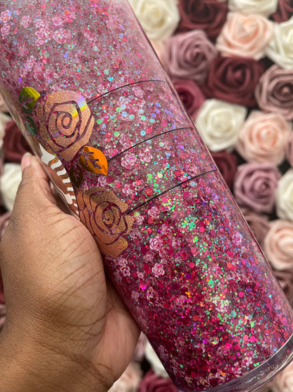 Pink Rose Chunky Glitter Snow Globe Official Starbucks Tumbler|Floating Glitter