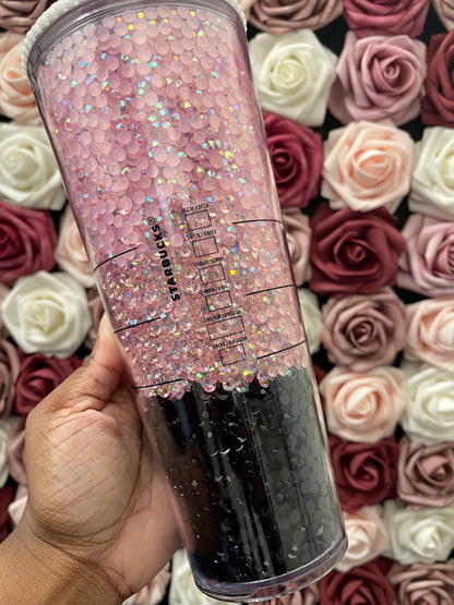 Starbucks Three Color Ombre Pink and Black Rhinestone Filled Tumbler|Rhinestone Lid| Reverse Rhinestones