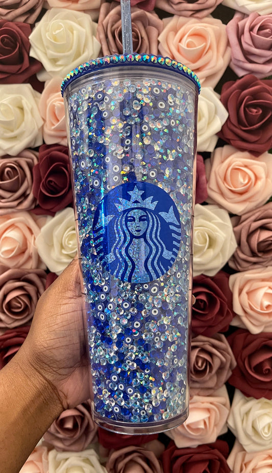 Starbucks Blue Evil Eye Rhinestone Filled Tumbler|Rhinestone Lid