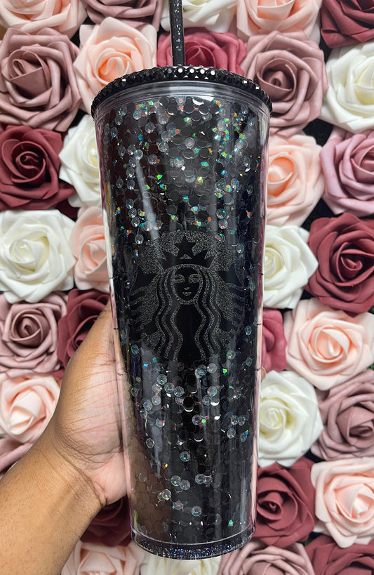 Starbucks Black and Grey Rhinestone Filled Tumbler|Rhinestone Lid