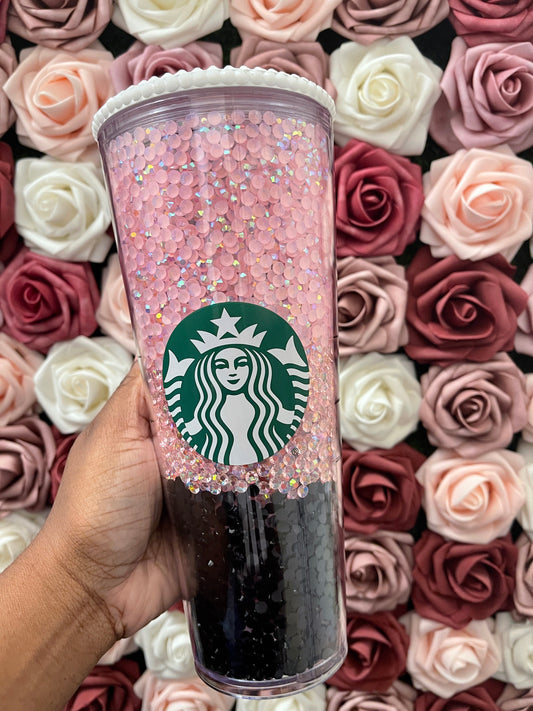 Starbucks Three Color Ombre Pink and Black Rhinestone Filled Tumbler