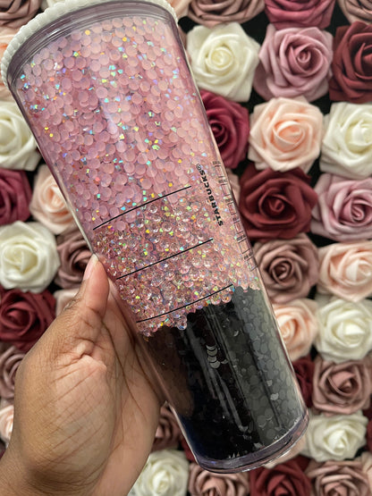 Starbucks Three Color Ombre Pink and Black Rhinestone Filled Tumbler|Rhinestone Lid| Reverse Rhinestones