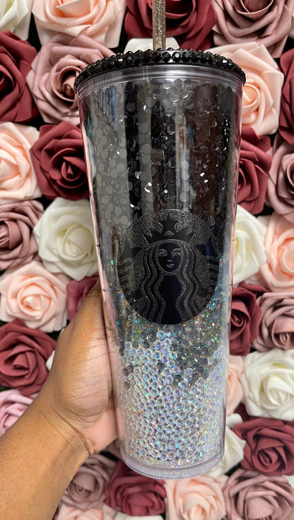 Starbucks Black and Grey Ombre Rhinestone Filled Tumbler