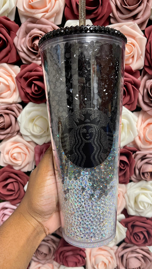 Starbucks Black and Grey Ombre Rhinestone Filled Tumbler