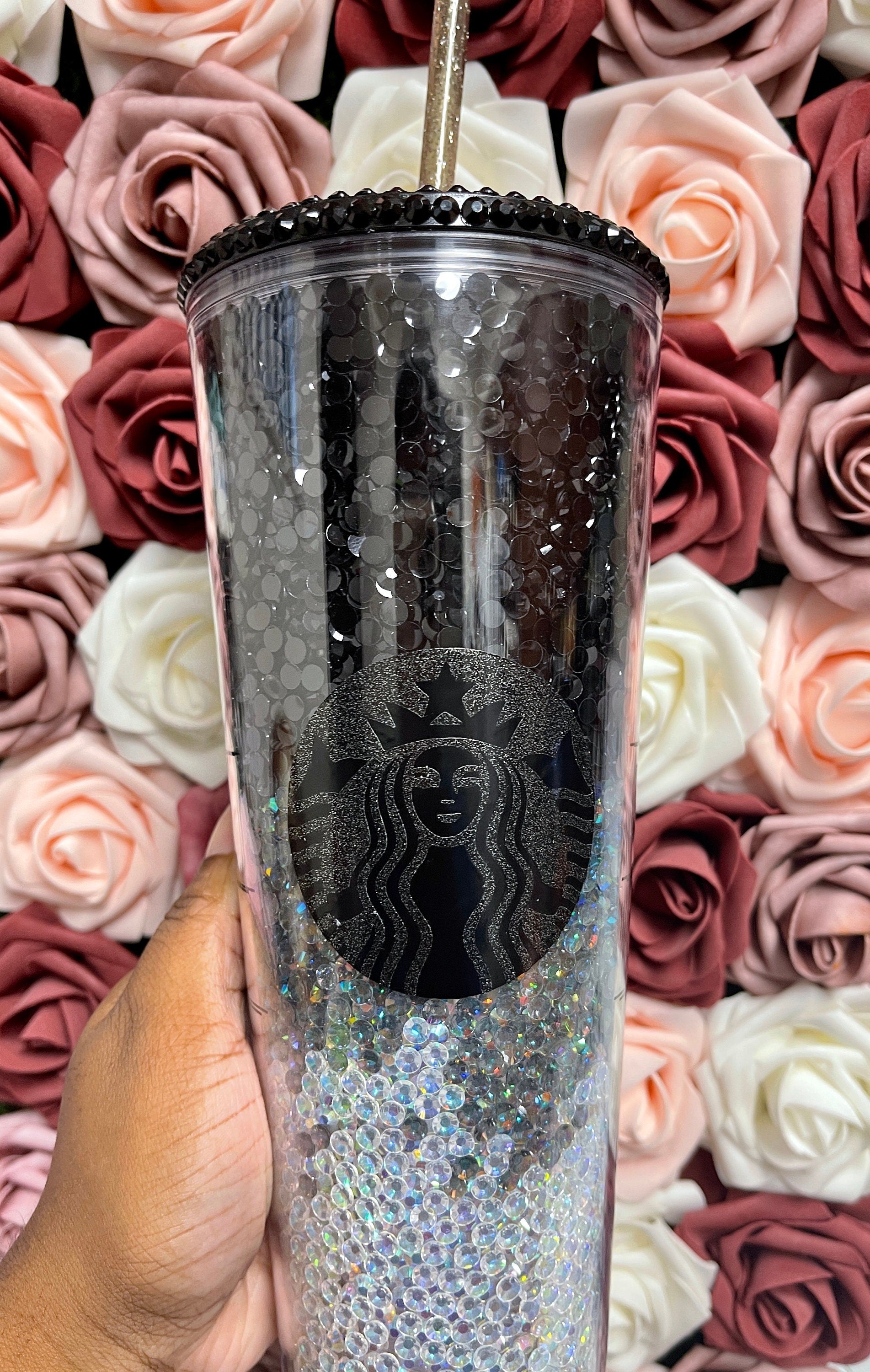 Starbucks Black and Grey Ombre Rhinestone Filled Tumbler|Rhinestone Lid| Reverse Rhinestones 16 or 24 oz