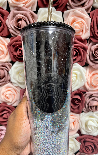 Starbucks Black and Grey Ombre Rhinestone Filled Tumbler|Rhinestone Lid| Reverse Rhinestones 16 or 24 oz