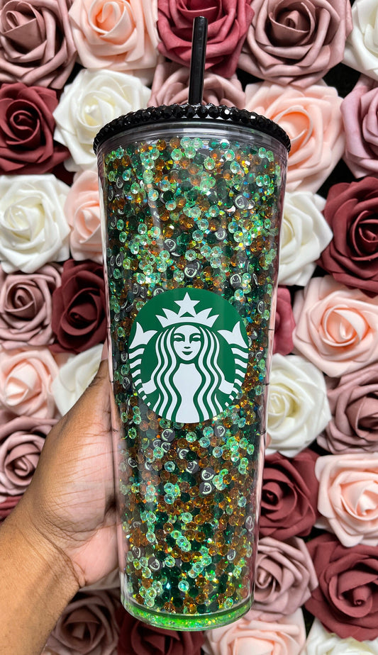 Starbucks Green Mix Rhinestone Filled Tumbler