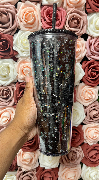 Starbucks Black and Grey Rhinestone Filled Tumbler|Rhinestone Lid| Reverse Rhinestones 16 or 24 oz