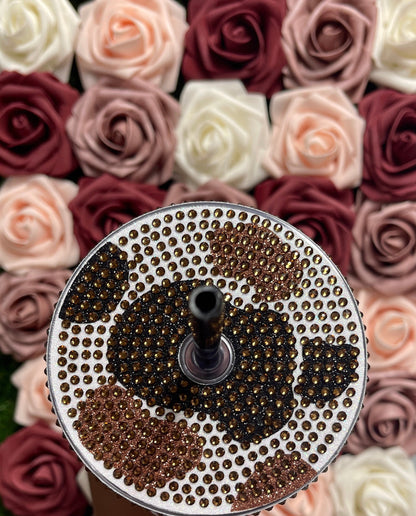 Black and Brown Two Tone Cow Print with Brown Rhinestone Full Bling Venti Acrylic Starbucks Tumbler 16 or 24oz