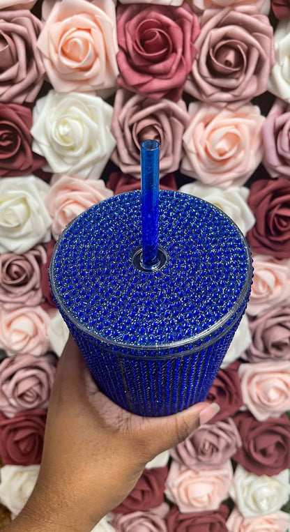 Blue Glitter Vinyl With Sapphire Full Glitter Rhinestone Bling Venti Acrylic Starbucks Tumbler 16 or 24oz