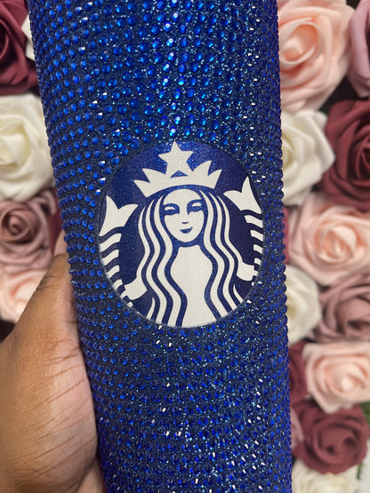 Blue Glitter Vinyl With Sapphire Full Glitter Rhinestone Bling Venti Acrylic Starbucks Tumbler 16 or 24oz