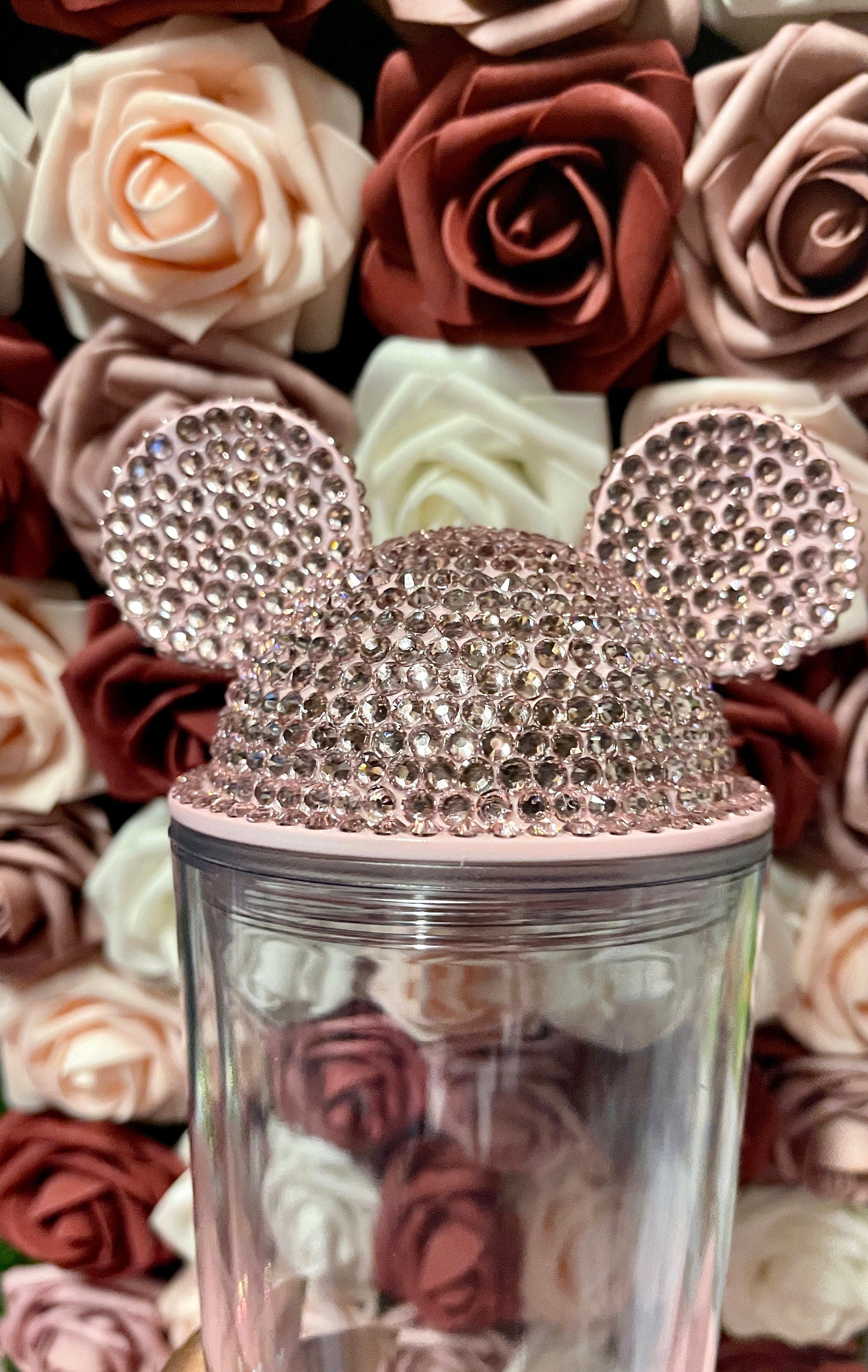 Light Pink Full Bling Rhinestone Mouse Ear Lid, Lid Add On, Replacement Lid, Extra Lid