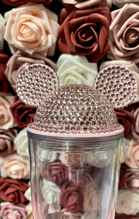 Light Pink Full Bling Rhinestone Mouse Ear Lid, Lid Add On, Replacement Lid, Extra Lid