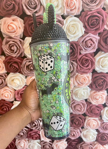 Halloween Green Mix Rhinestone Filled Tumbler, Rhinestone Lid, Reverse Rhinestones 24 oz