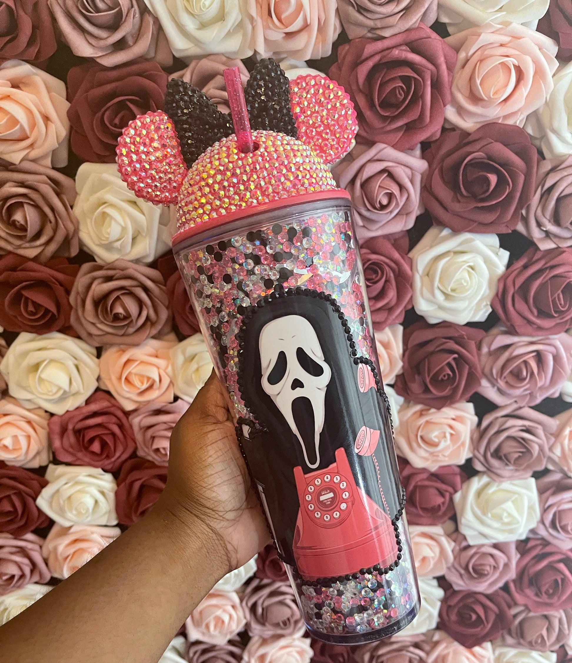 Halloween Ghost Mix Rhinestone Filled Tumbler, Spooky Tumbler, Rhinestone Lid, Reverse Rhinestones 24 oz