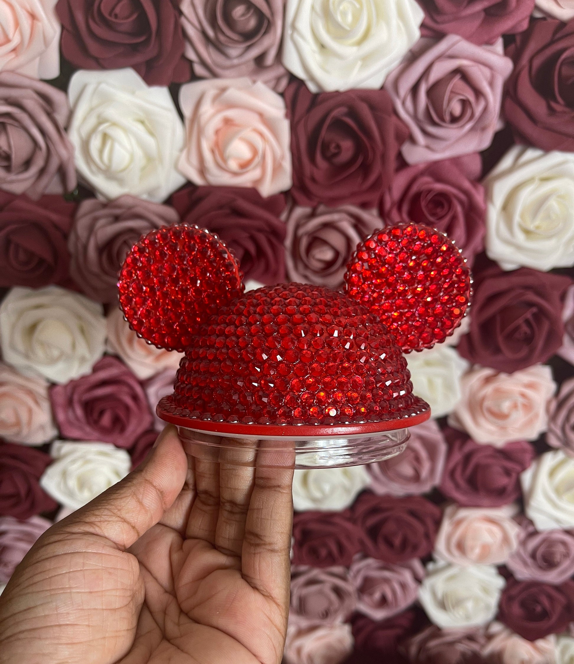 Red Full Bling Rhinestone Mouse Ear Lid, Lid Add On, Replacement Lid, Extra Lid, Fits Starbucks Tumblers